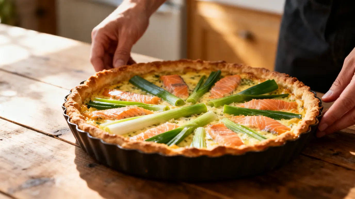 Tarte aux poireaux et au saumon : recette facile et gourmande